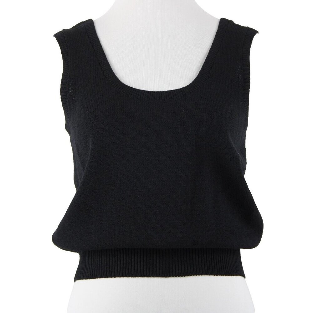 St John Basic Top Sz M Black Santana Knit Wool Blend Tank Top